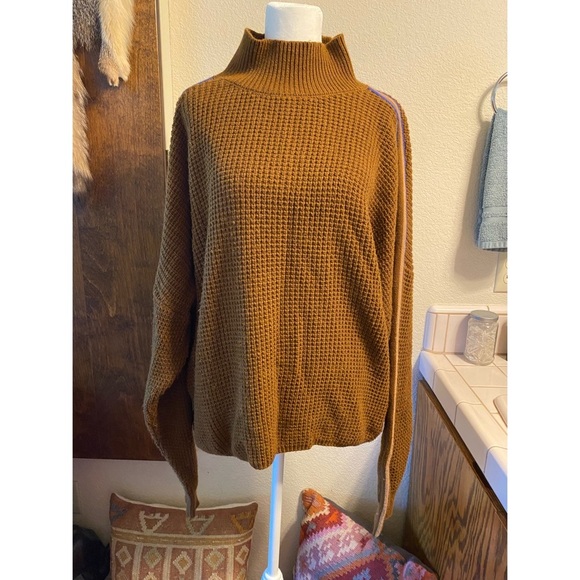 Spiritual Gangster Sweaters - Spiritual Gangster Mustard Brown Cowl Neck Wool Blend Sweater with Textured Knit